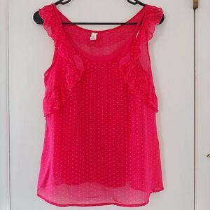 old navy sheer pink pin dot ruffle blouse w/ cami